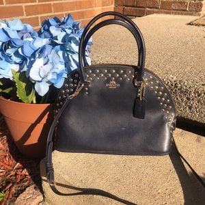 Coach round navy blue studded handbag